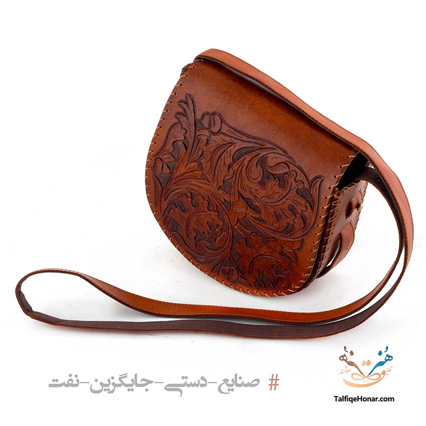 Hand carved leather women shoulder bag 