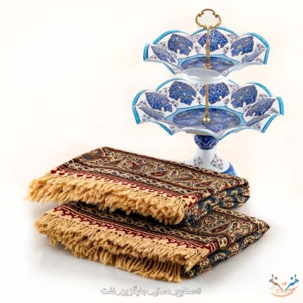 Mina two-tier pastry set and two pieces of kalamkar fabric