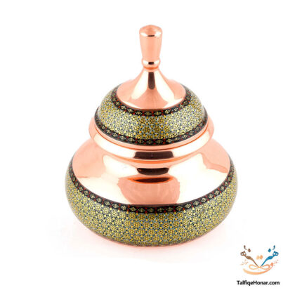 Copper based Khatam Kari Candy Jar; Size: 16